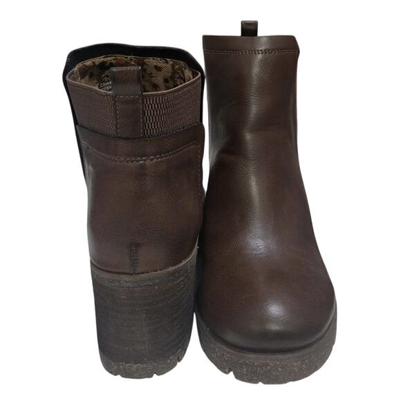 Korks Elsie Ankle Booties Chunky 3" Heel Round-Toe Brown-Faux Leather Size 10 - Picture 3 of 12